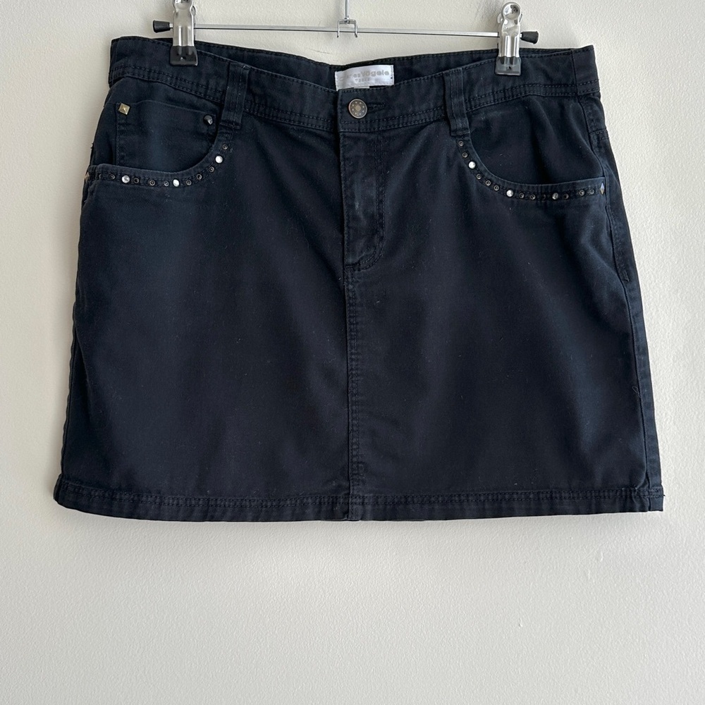 Charles Vogele Teens Black Denim Mini Skirt with Rhinestones/Studs, Size 176